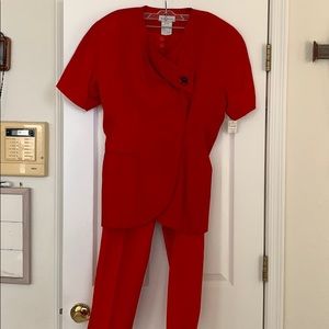 Bright red cotton pantsuit size 12 brand new